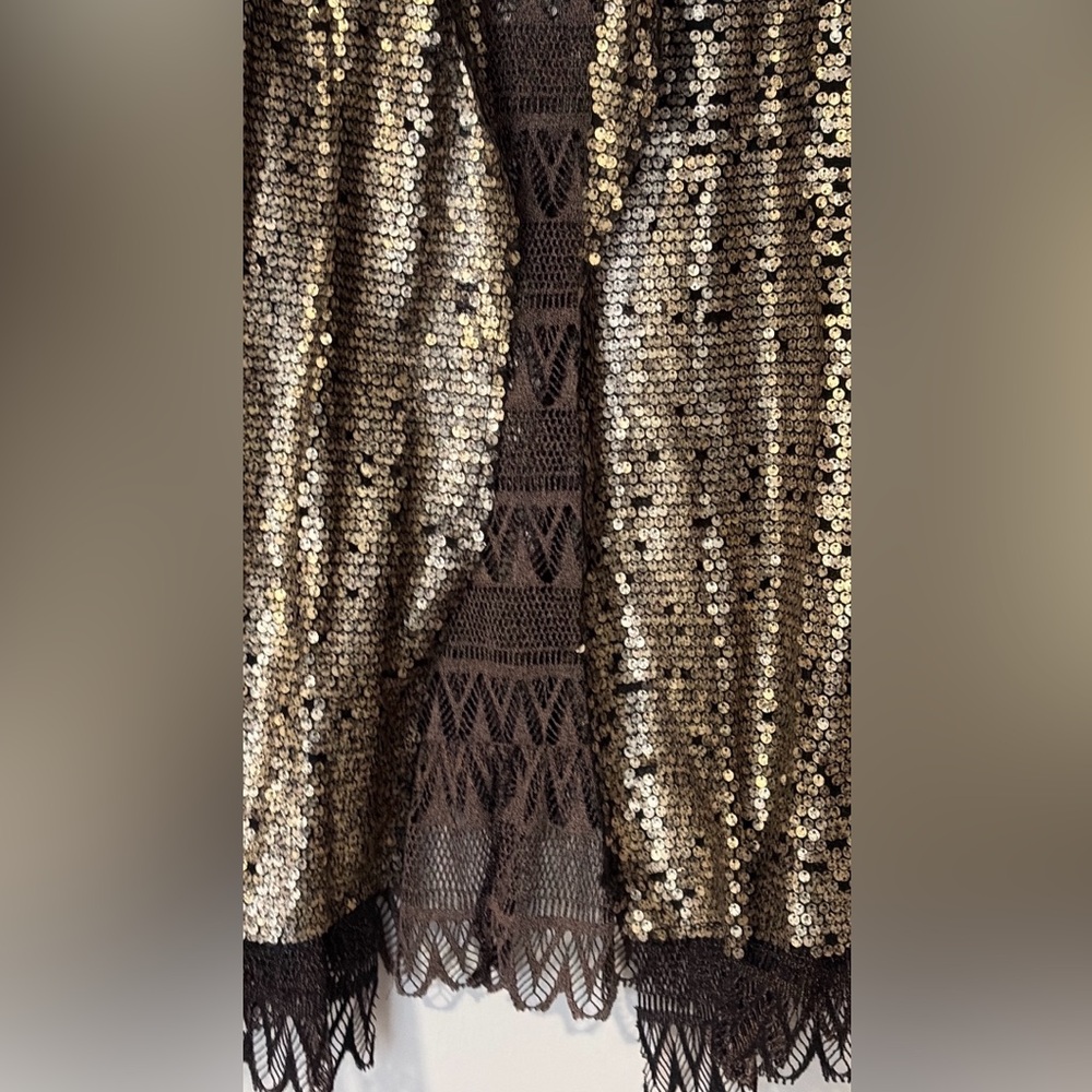 Free People Metallic Gold Sequin long Sleeve Jacket Womens SP - Picture 3 of 9